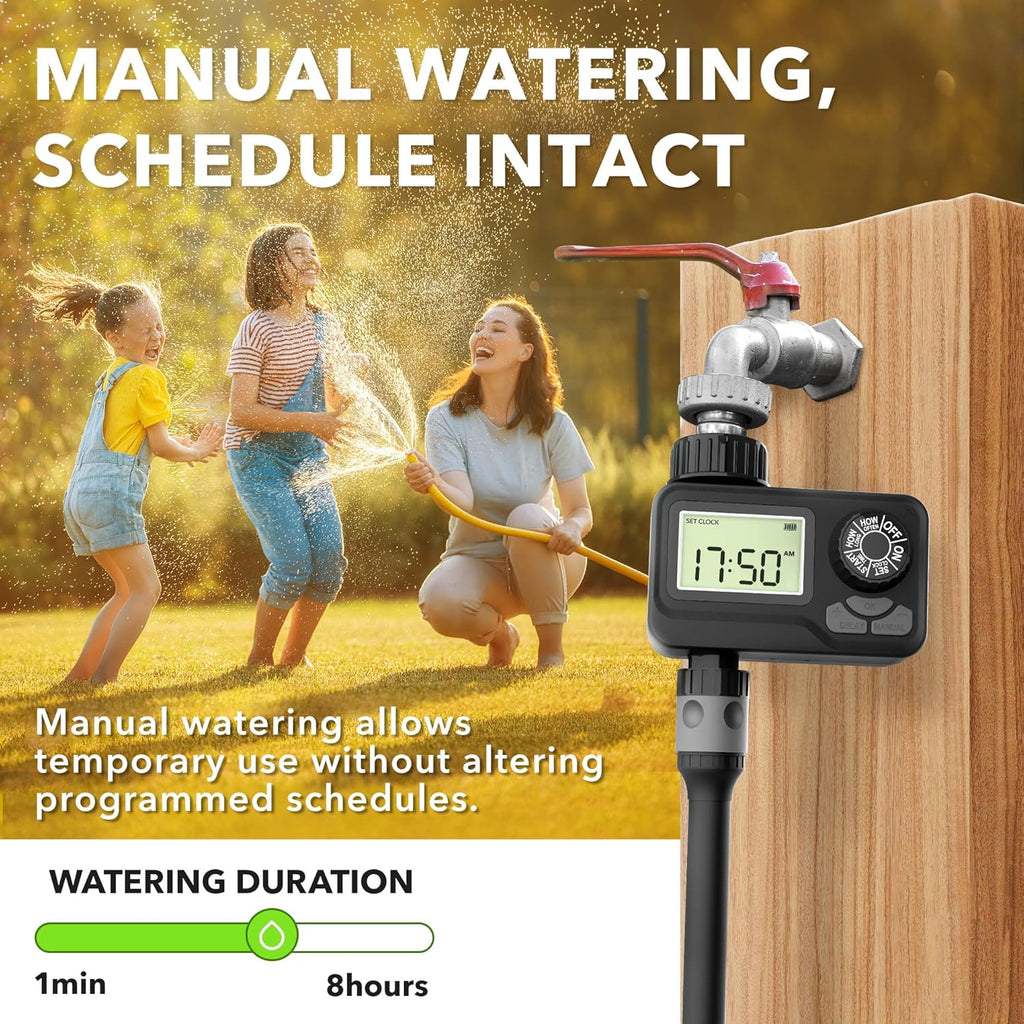 BN LINK Programmable Sprinkler Timer with Rain Delay – Waterproof Digital Water Timer for Garden Hoses, Manual & Automatic Irrigation System, 1 Outlet