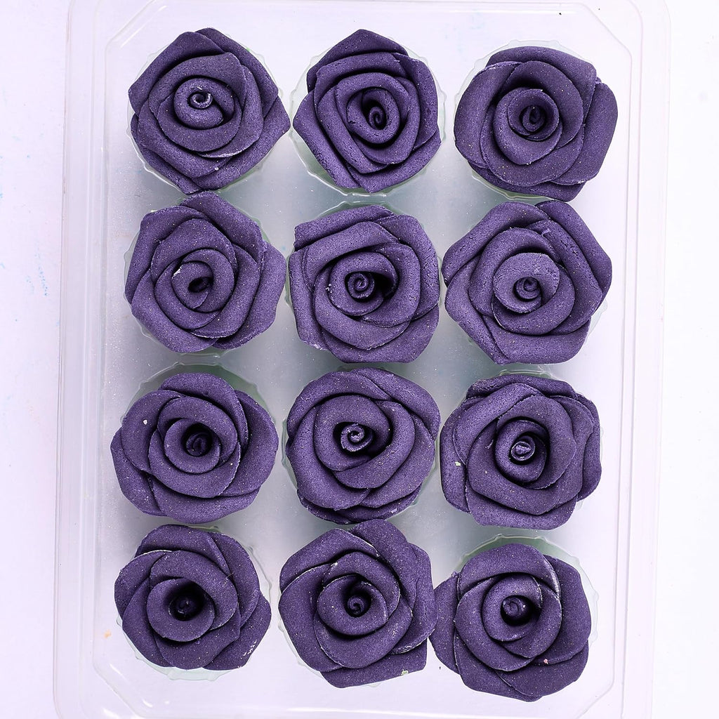Confect Edible Rose Topper -Edible True Purple Rose Toppers for Cake & Cupcake - Edible Roses for Desserts- Vegan, Gluten-Free, Nut-Free, Dairy-Free, Palm Oil-Free - Pack of 12