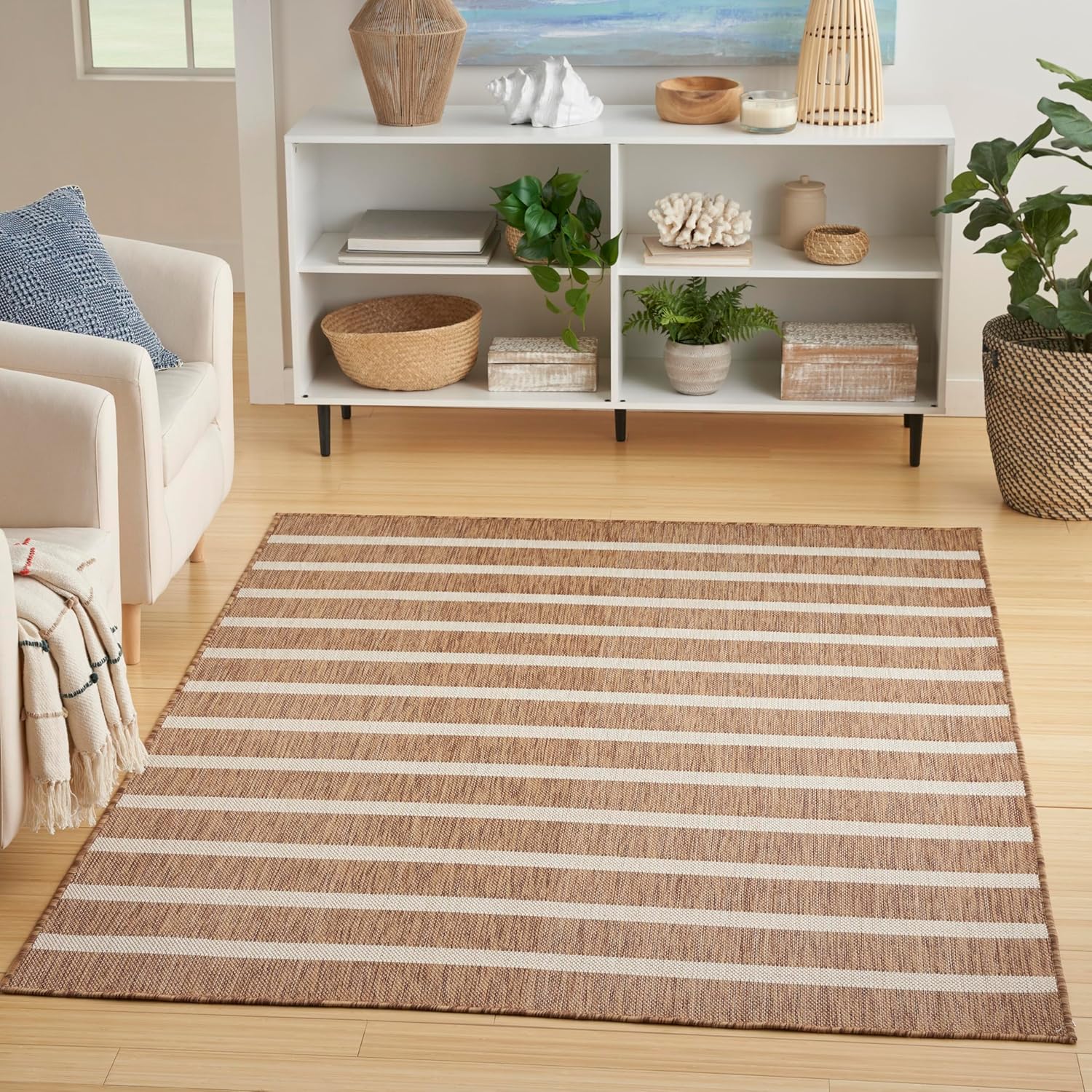 Nourison Home Positano Indoor/Outdoor Jute Ivory 6' x 9' Area Rug, Easy Cleaning, Non Shedding, Bed Room, Living Room, Dining Room, Deck, Backyard, Patio (6x9)
