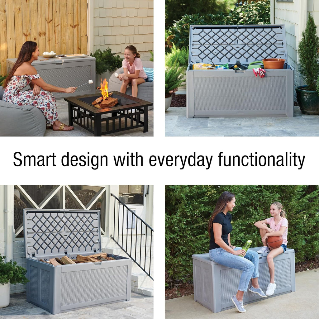 Rubbermaid Extra Large Resin Outdoor Storage Deck Box (134 Gal), Weather Resistant, Gray, Deck Organization for Home/Backyard/Pool Chemicals/Toys/Garden Tools/Porch/Patio Cushions