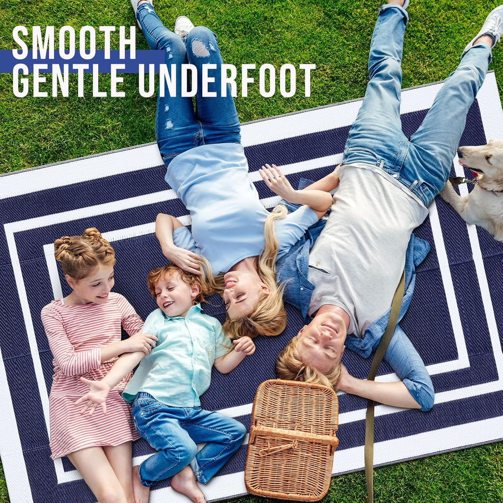 OLANLY Outdoor Rug 5x8 ft Waterproof, Reversible Outdoor Plastic Straw Rug, RV Mat, Indoor Outdoor Carpet Clearance for Patio, Camping, Balcony, Deck, Backyard, Navy & White