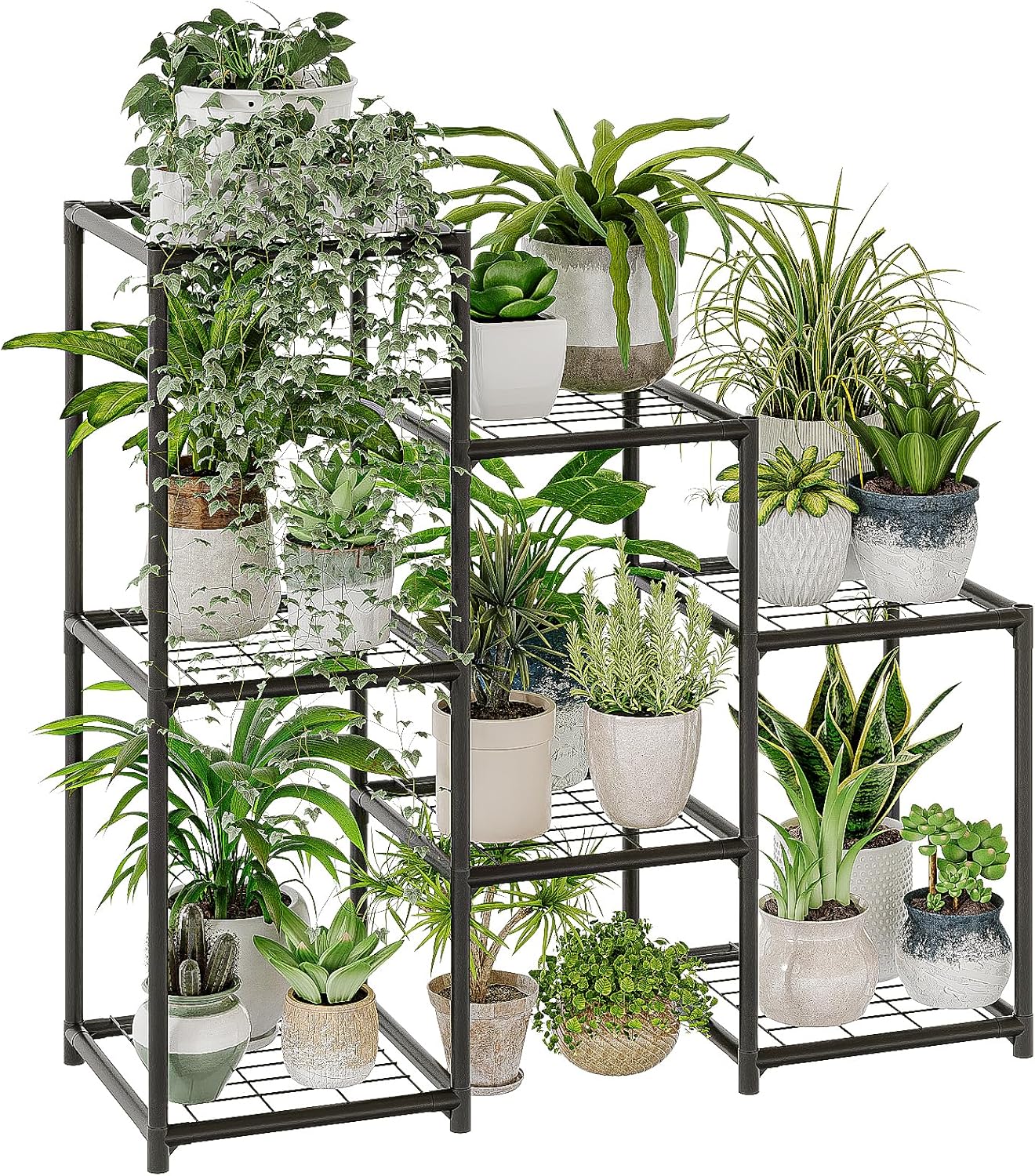 Bamworld Black Plant Stand Outdoor Metal Plant Shelf for Multiple Plants 3 Tiers Ladder Plant Holder Waterproof for Garden Living Room Patio Morden Home Decor Gardening Gifts