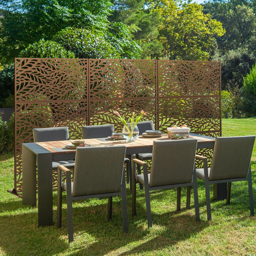 Metal Privacy Screen Outdoor 72" H×47" W,Freestanding Decorative Privacy Screen for Balcony Yard&Garden,Privacy Fence-Brown&Leaf