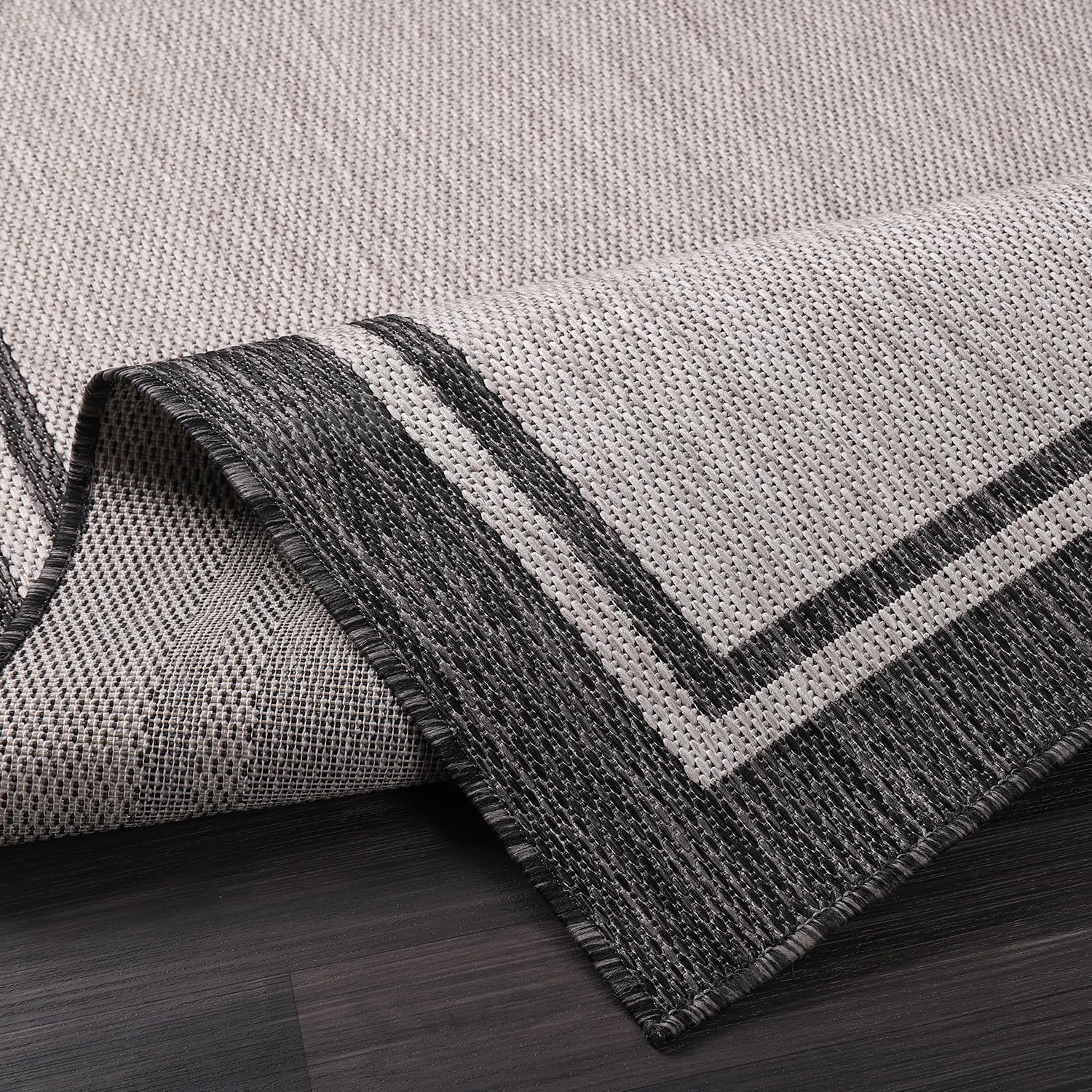 CAMILSON Indoor Outdoor Rug, 8x10 Bordered Gray Modern Area Rugs for Indoor and Outdoor Patios, Kitchen and Hallway Mats, Washable Porch Deck Outside Carpet (Bordered Grey, 8 x 10)