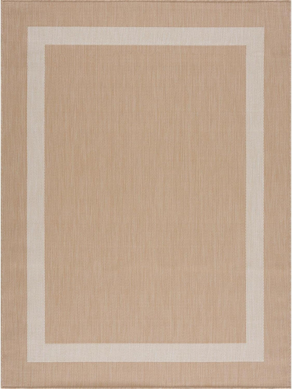 CAMILSON Outdoor Rug 8x10, Modern Outside Rugs for Patios Porches Waterproof Durable Washable Non-Shedding, Easy-to-Clean Indoor Outdoor Area Carpet (8 x 10, Bordered - Beige/White)
