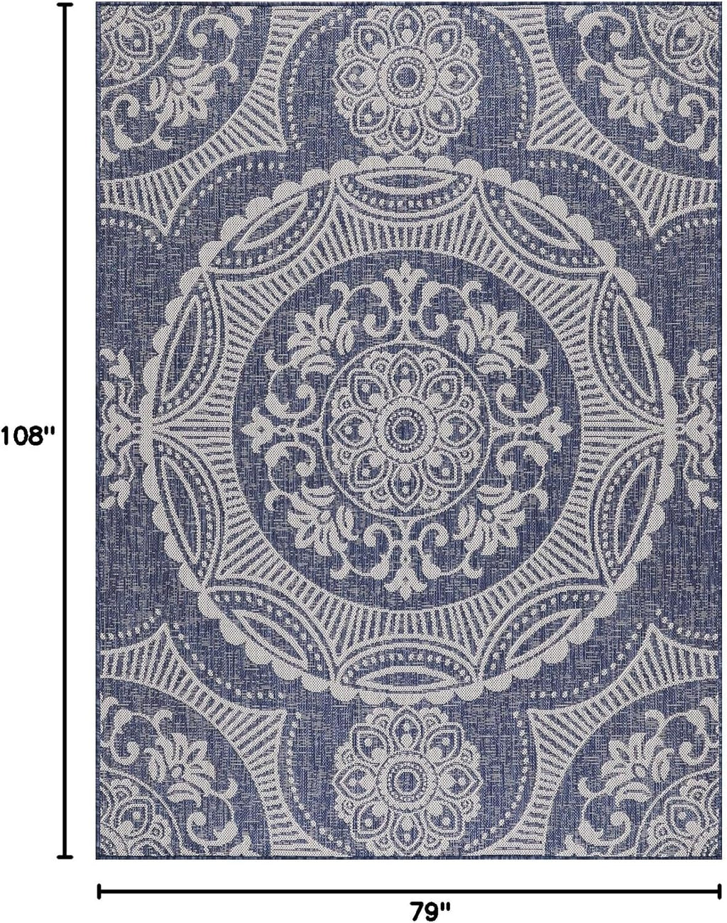 Medallion Outdoor Rug 6x9 Washable Outside Carpet for Indoor Patio Porch Waterproof Easy Cleaning Non Shedding Area Rugs Blue 6 x 9