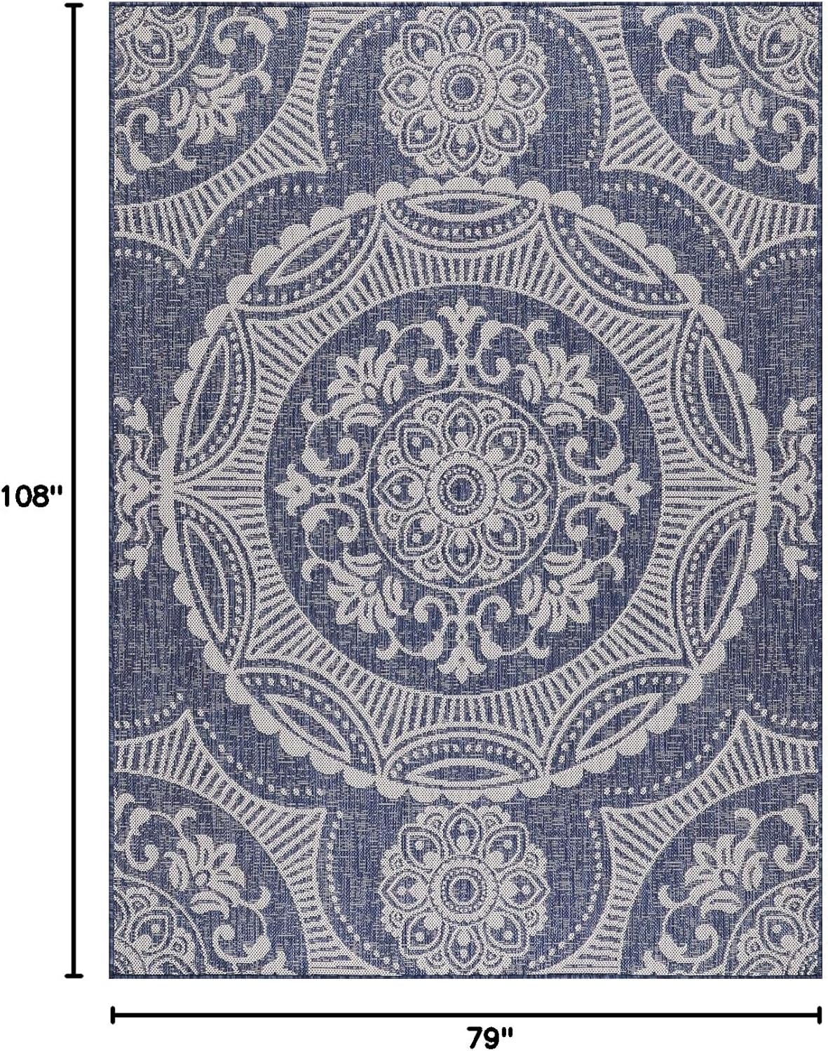 Medallion Outdoor Rug 6x9 Washable Outside Carpet for Indoor Patio Porch Waterproof Easy Cleaning Non Shedding Area Rugs Blue 6 x 9