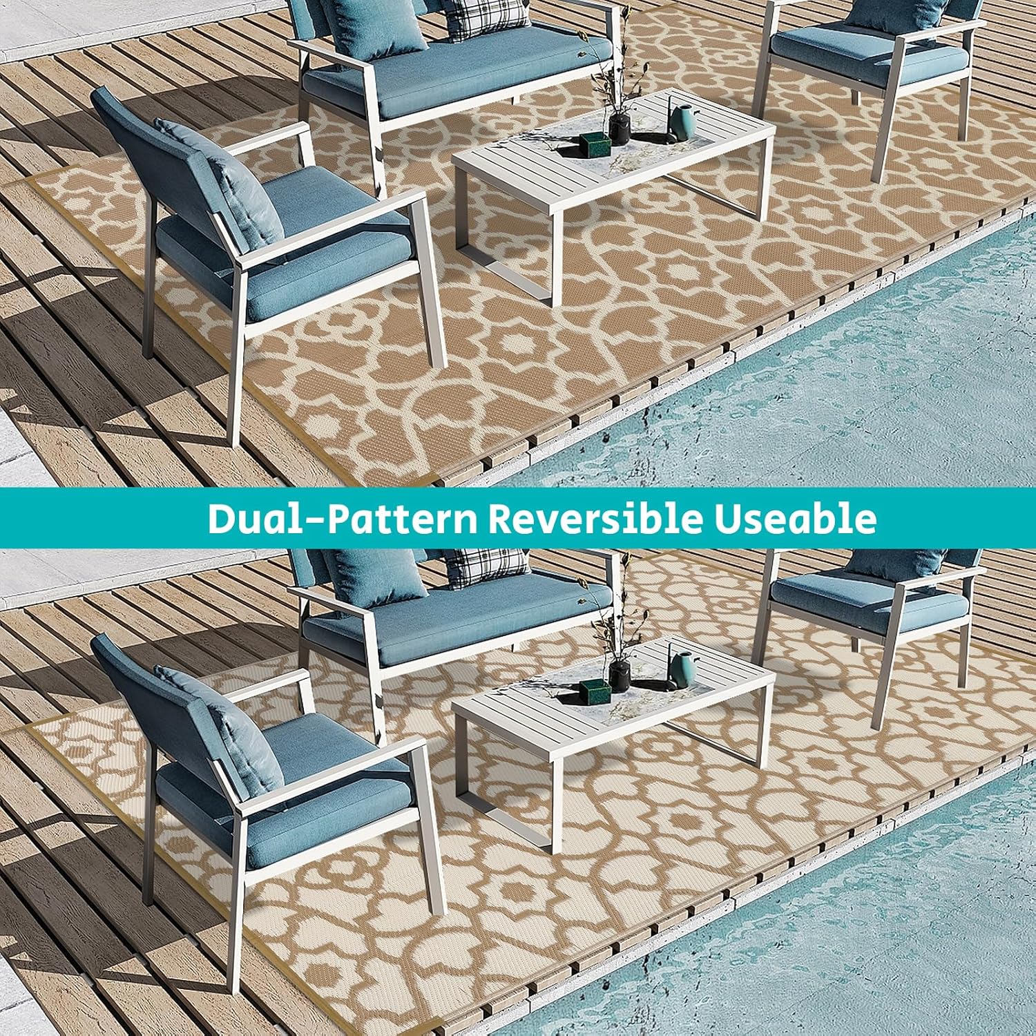 HEBE Outdoor Rug Waterproof 6x9, Plastic Straw Rug Camping Rug, Reversible Outdoor Patio Rugs RV Mat Clearance, Indoor Outside Floor Carpet for Porch,Deck,Camper,Balcony,Backyard