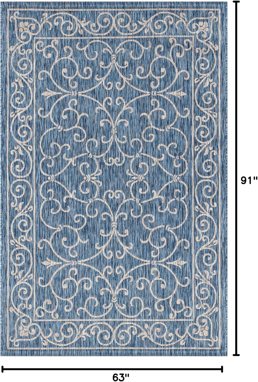 JONATHAN Y SMB106D-5 Charleston Vintage Filigree Textured Weave Indoor/Outdoor Navy/Gray 5 ft. x 8 ft. Area Rug, Classic,Easy Cleaning,HighTraffic,LivingRoom,Backyard, Non Shedding
