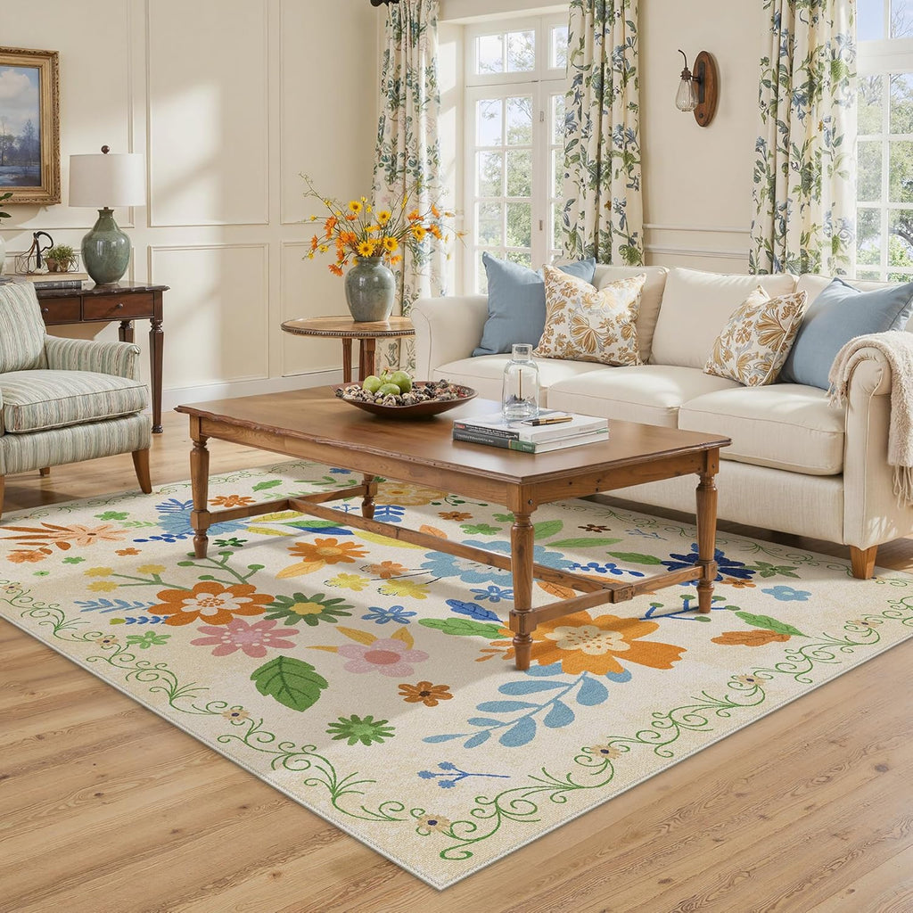 GENIMO Indoor Outdoor Area Rug 5' X 7' Waterproof, Washable Door Mat Non Shedding, Easy Cleaning Floral Outdoor Carpet for Patio, Entryway, Porch, Bathroom, Living Room, Bedroom, Backyard