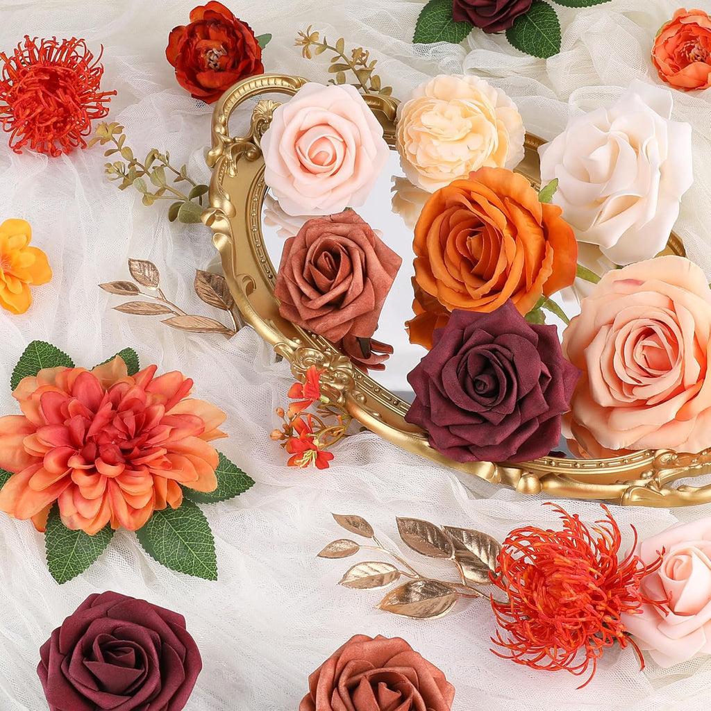 AGIRL Artificial Flowers Combo Silk Mix Purple Fake Flower with Stems for DIY Wedding Bouquets Centerpieces Arrangements Table Chair Decor Baby Shower Home Decor (Terracotta)