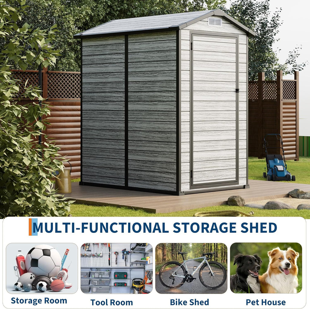 All-Weather Plastic Shed with Window, Outdoor Resin Garden Shed with Lockable Door and Vents, Outdoor Resin Storage Sheds for Backyard, Patio, Lawn, Tool, Bike