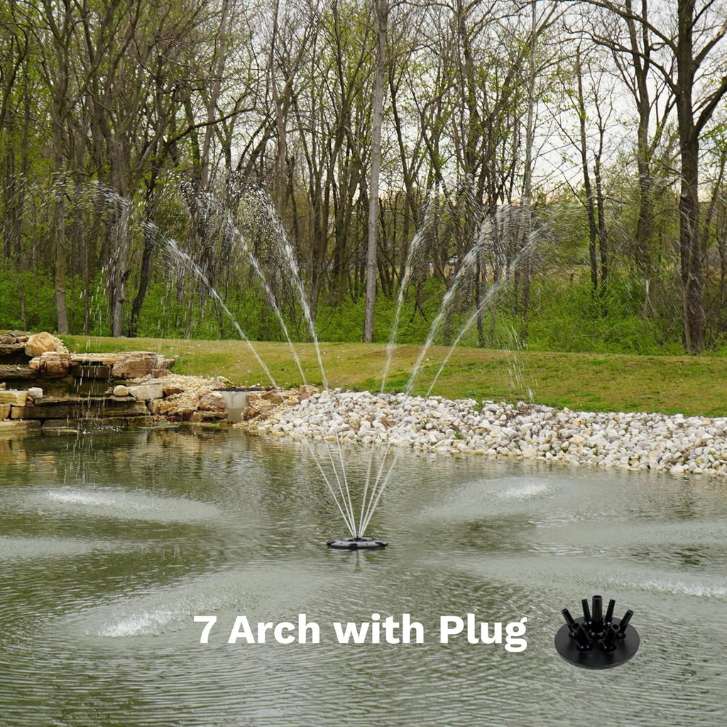 HALF OFF PONDS Floating Fountain – 1.75 HP Pond Aerator with 200' Cord – 14,800 GPH Water Pump –11 Spray Patterns - Energy-Efficient - White LED Lights - for Large Ponds, Lakes & Water Gardens