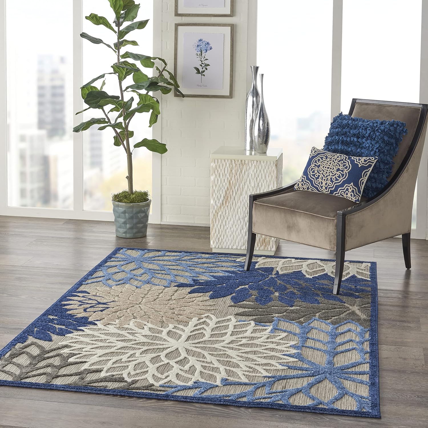 Nourison Home Aloha 5'3" x 7'5" Fabric Indoor/Outdoor Rug in Blue/Multi-Color