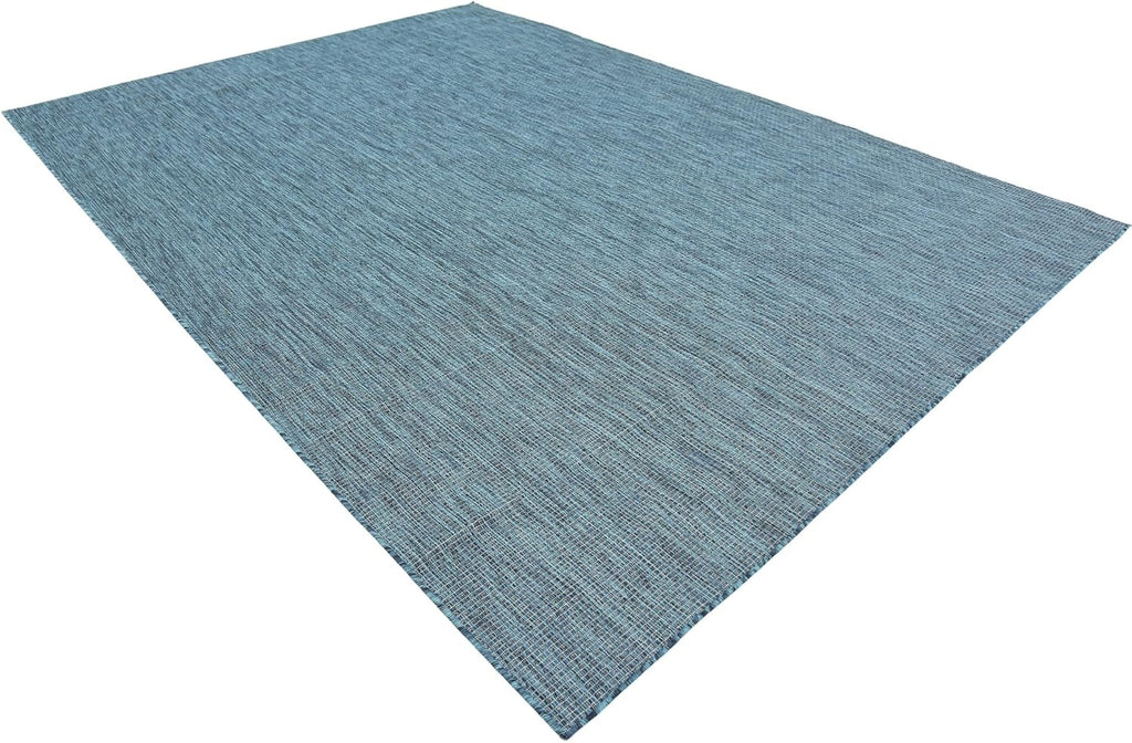 Unique Loom Collection Casual Transitional Solid Heathered Indoor/Outdoor Flatweave Area Rug (8' x 11' 4" Rectangle, Teal/Navy Blue)
