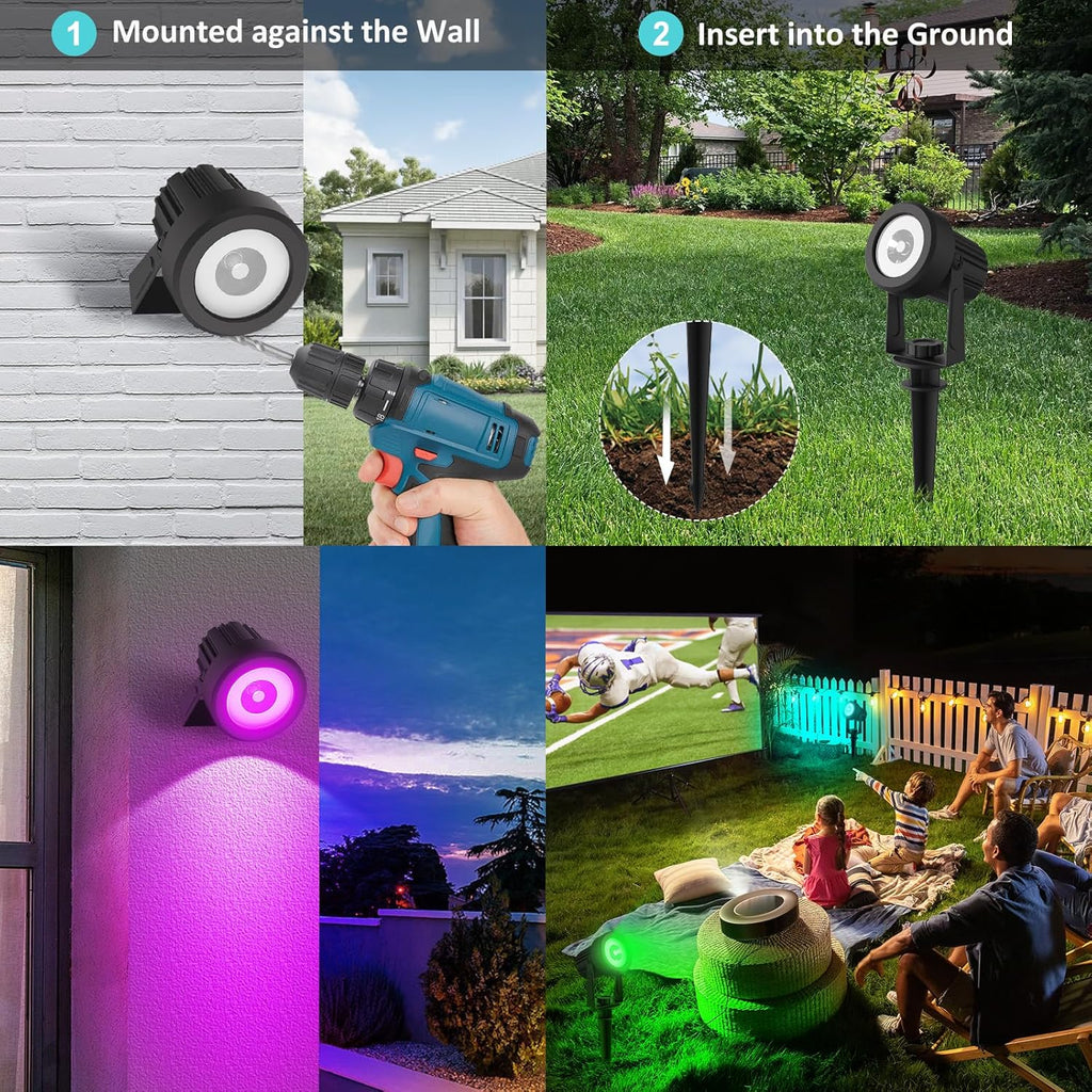 T-SUNUS Halloween Color Changing Solar Landscape Spotlights, IP65 Waterproof Garden Lights 9.8ft Cable, Outdoor RGB Spot Light with Separated Panel for Christmas Yard Driveway Porch Walkway Pool Patio
