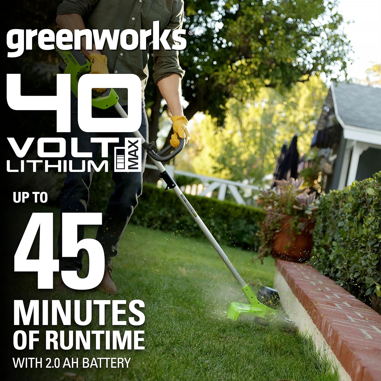 Greenworks 40V 12" Cordless String Trimmer, 2.0Ah Battery and Charger Included