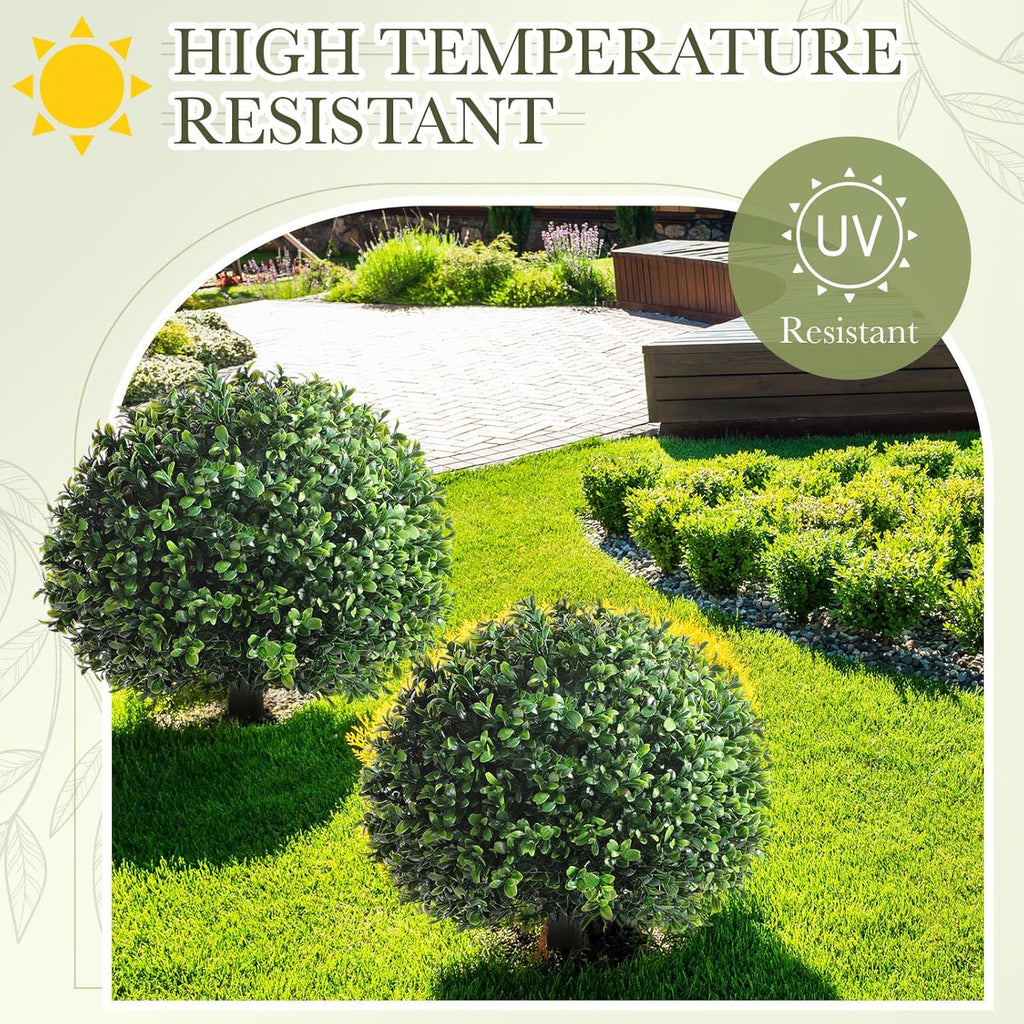 Yunlly 6 Pack 18" Artificial Boxwood Ball Bush Topiary Trees Fake Outdoor Plants, Realistic UV Resistance Faux Shrubs with Spike Greenery Topiary for Front Porch Garden Yard Patio Indoor (Green)