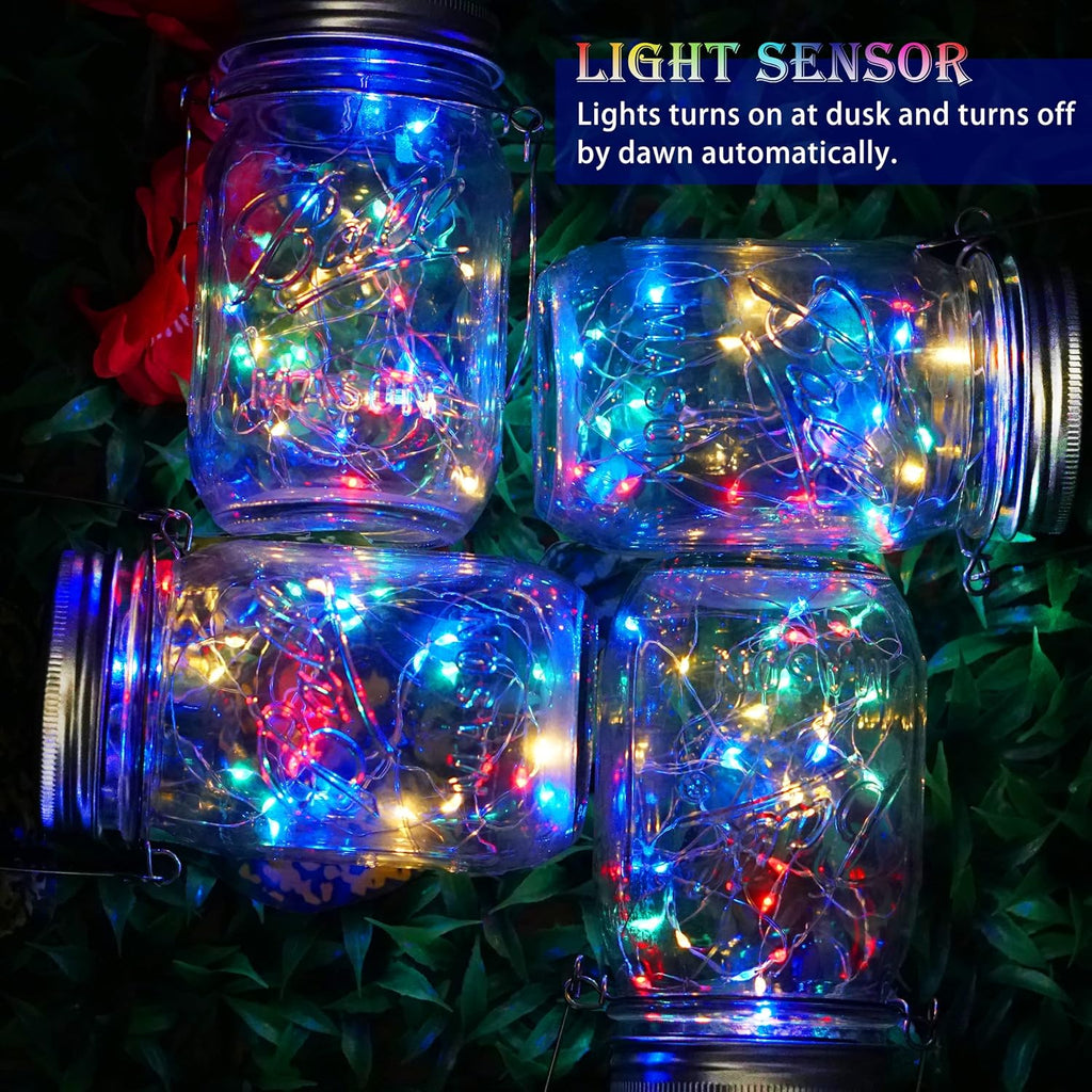 SunKite Solar Mason Jar Lights [Updated], 8 Pack 20 LED Waterproof Fairy Firefly Jar Lids String Lights with Hangers(NO Jars), Patio Yard Garden Wedding Decoration(Multi-Colored)
