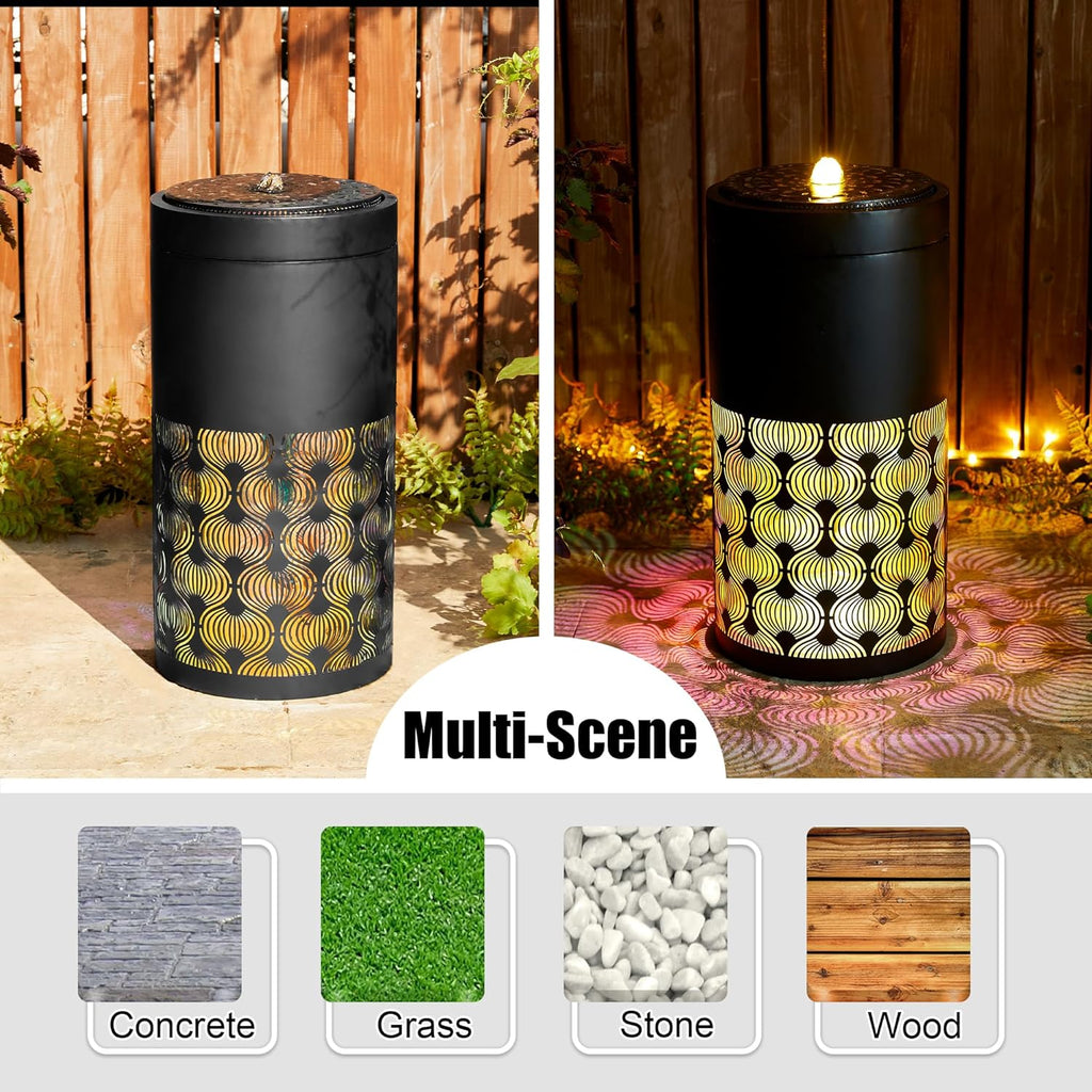 Glitzhome Metal Cutout Water Fountain with Pump, Adapter and LED Light, Modern Black Cutout Bird Bath Garden Outdoor Fountain and Waterfalls 24''H, Freestanding Fountains for Patio Backyard Decor