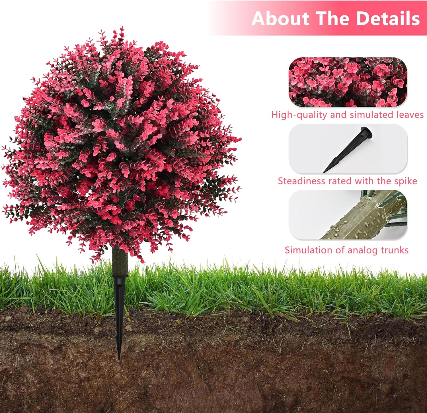 28" Set of 2 Artificial Boxwood Topiary Ball Bush for Outdoor with Ground Spike, UV Resistant Faux Greenery Shrubs, Fake Rose&Green Boxwood Plants for Garden, Yard, Porch, Patio Decor