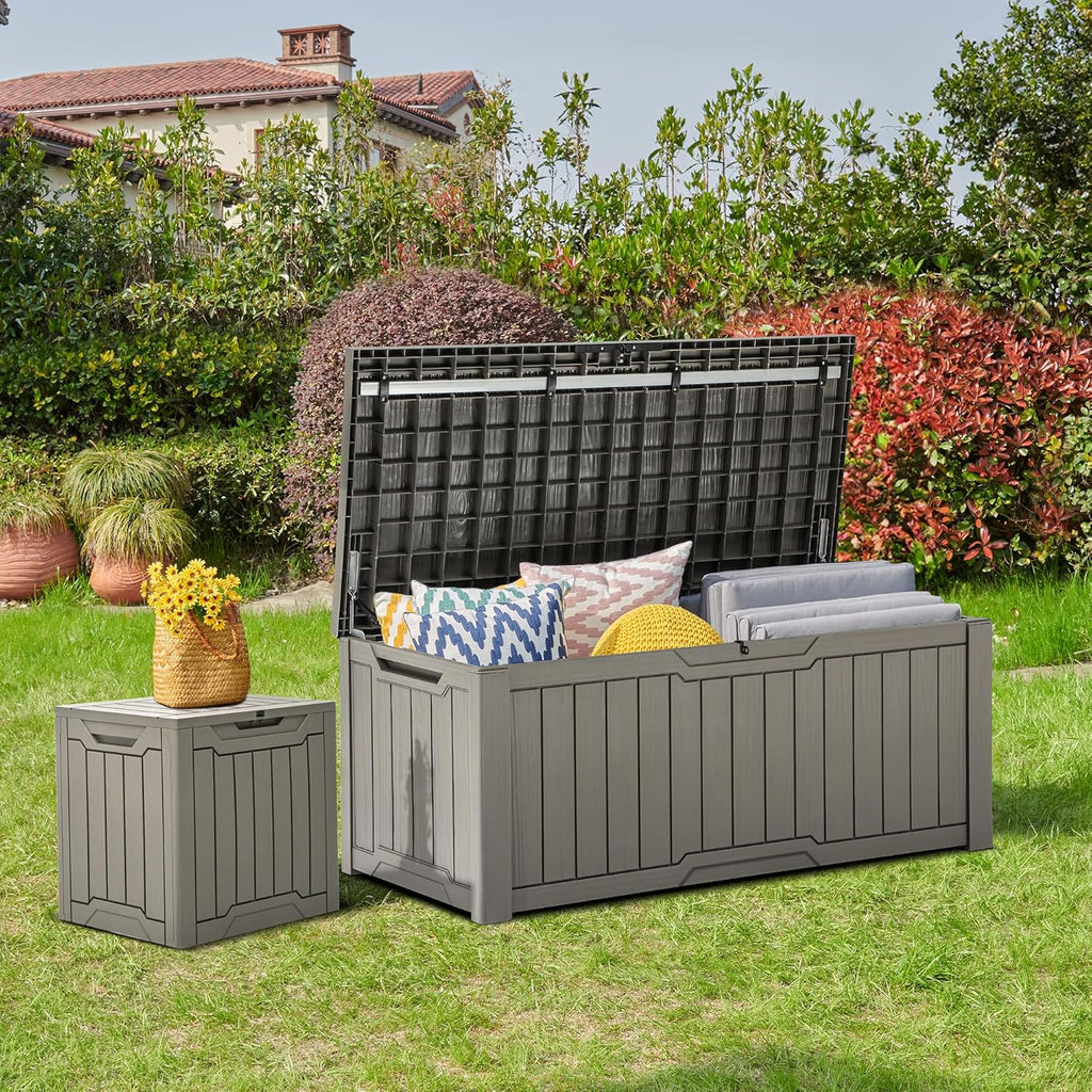 YITAHOME 120 Gallon Outdoor Storage Deck Box, Large Resin Patio Storage for Outdoor Pillows, Garden Tools and Pool Supplies, Waterproof, Lockable (Light Brown)