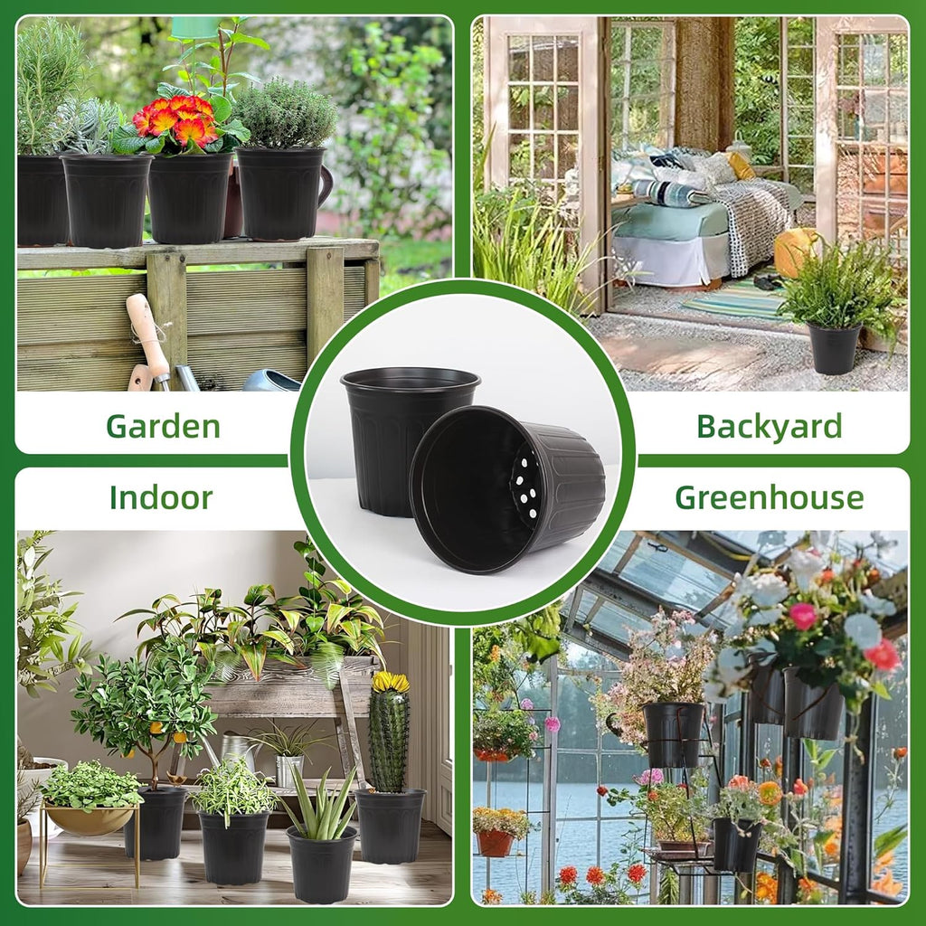 50 Pcs 2 Gallon Nursery Pots,Thickened Soft Plastic Plant Pots with Holes,Garden Flower Seedling Pot Container for Seedling,Cuttings,Transplanting (Black)