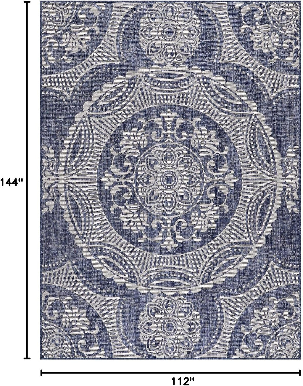 Medallion Outdoor Rug 9x12 Washable Outside Carpet for Indoor Patio Porch Waterproof Easy Cleaning Non Shedding Area Rugs Blue 9 x 12