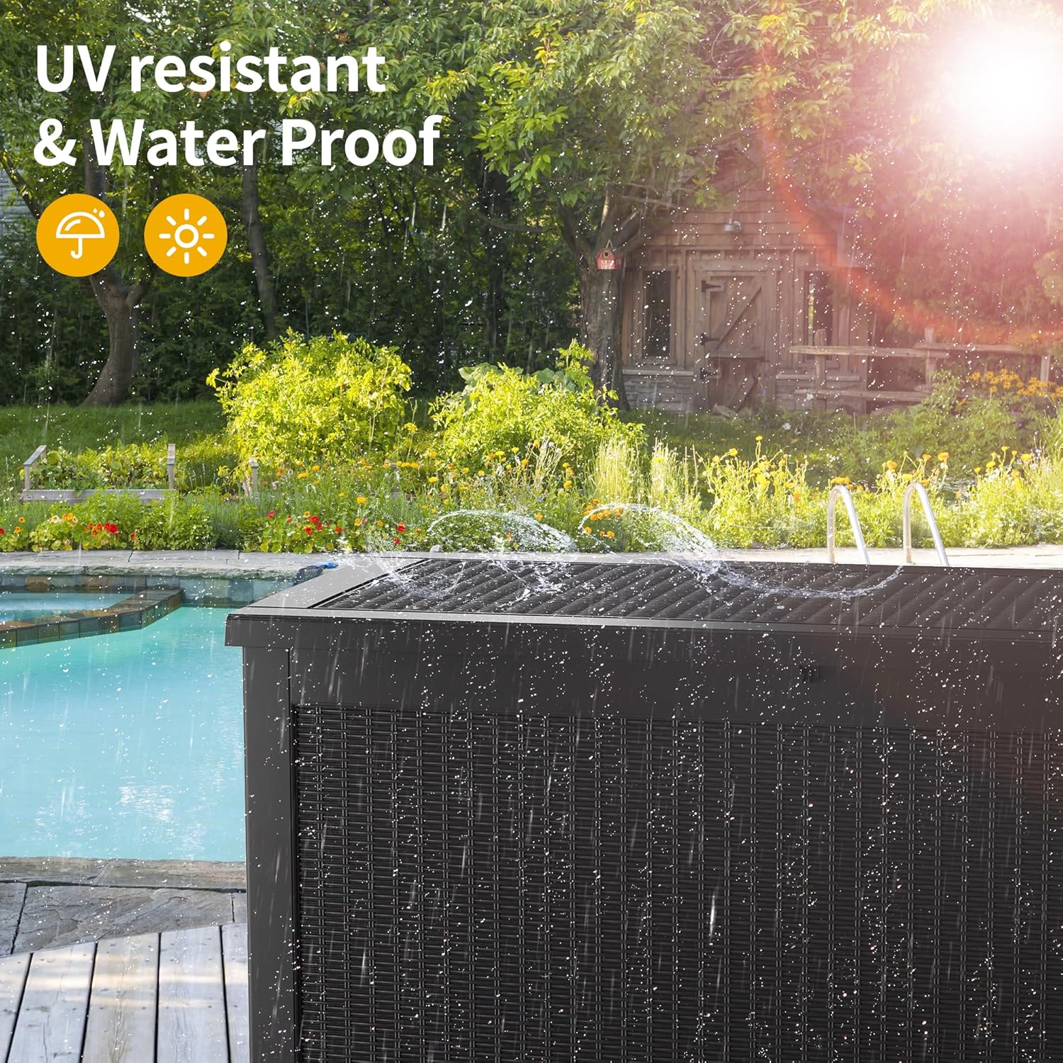 320 Gallon Resin Deck Box, Waterproof Outdoor Storage Bin for Patio Furniture, Pool Accessories, and Garden Tools, Lockable & UV-Resistant, Black