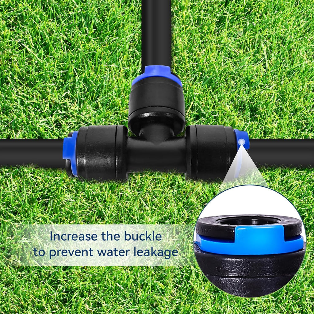 10 Pack 1/4" Drip Irrigation Tee Connectors, Quick Connect Universal Drip Irrigation Tubing Coupling Valve, Connector Locking Fitting for Sprinkler or Drip Irrigation System