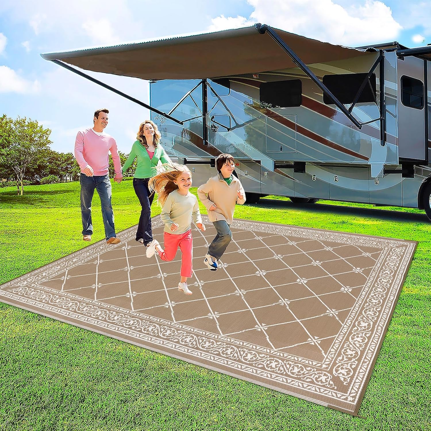 Outdoor Rug 8'x10' for Patios Waterproof Grey Patio Rugs Outdoor Mats for Front Porch,Beach Mat,Reversible Plastic Straw Camping Rugs for Outside RV,Deck,Balcony,Backyard