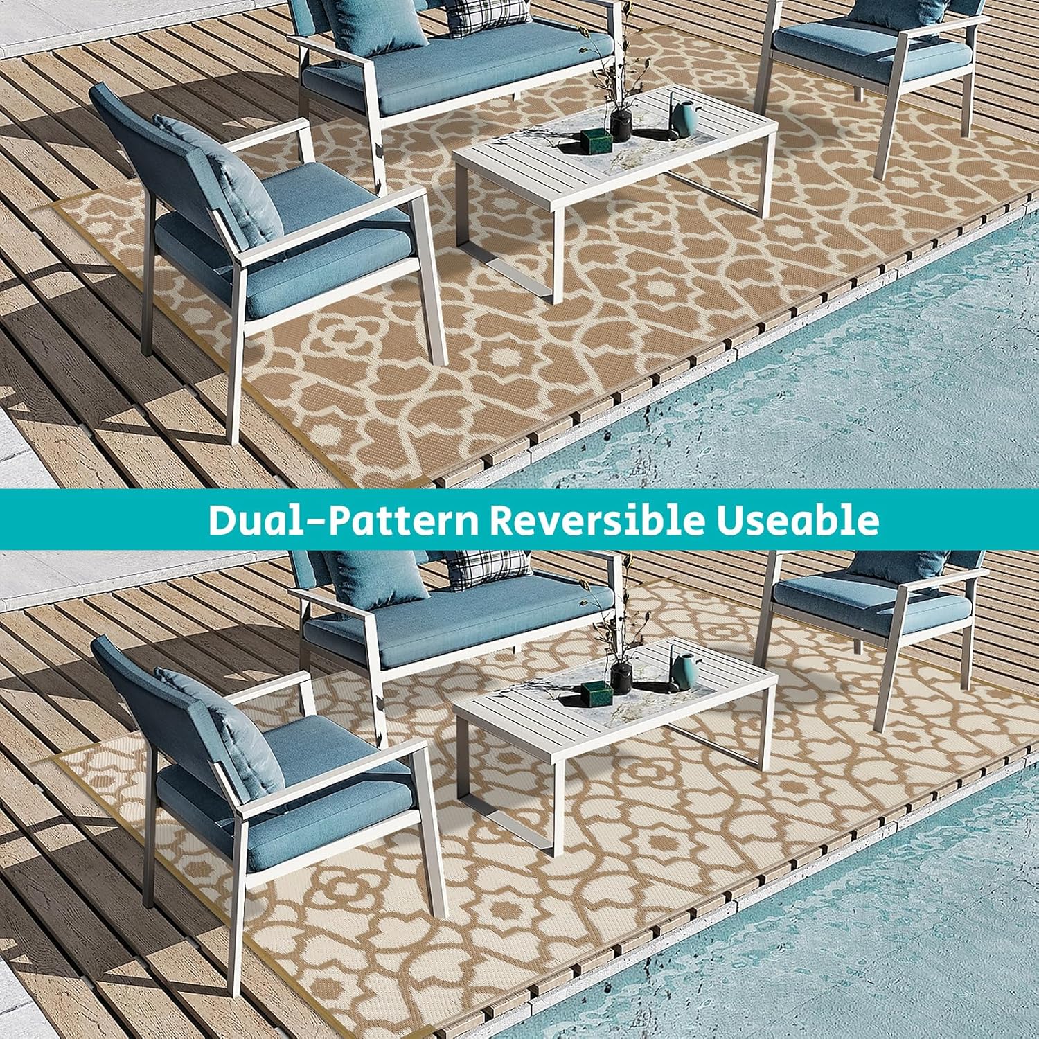 HEBE Outdoor Rug Waterproof 5x8, Plastic Straw Rug Camping Rug, Reversible Outdoor Patio Rugs RV Mat Clearance, Indoor Outside Floor Carpet for Porch,Deck,Camper,Balcony,Backyard