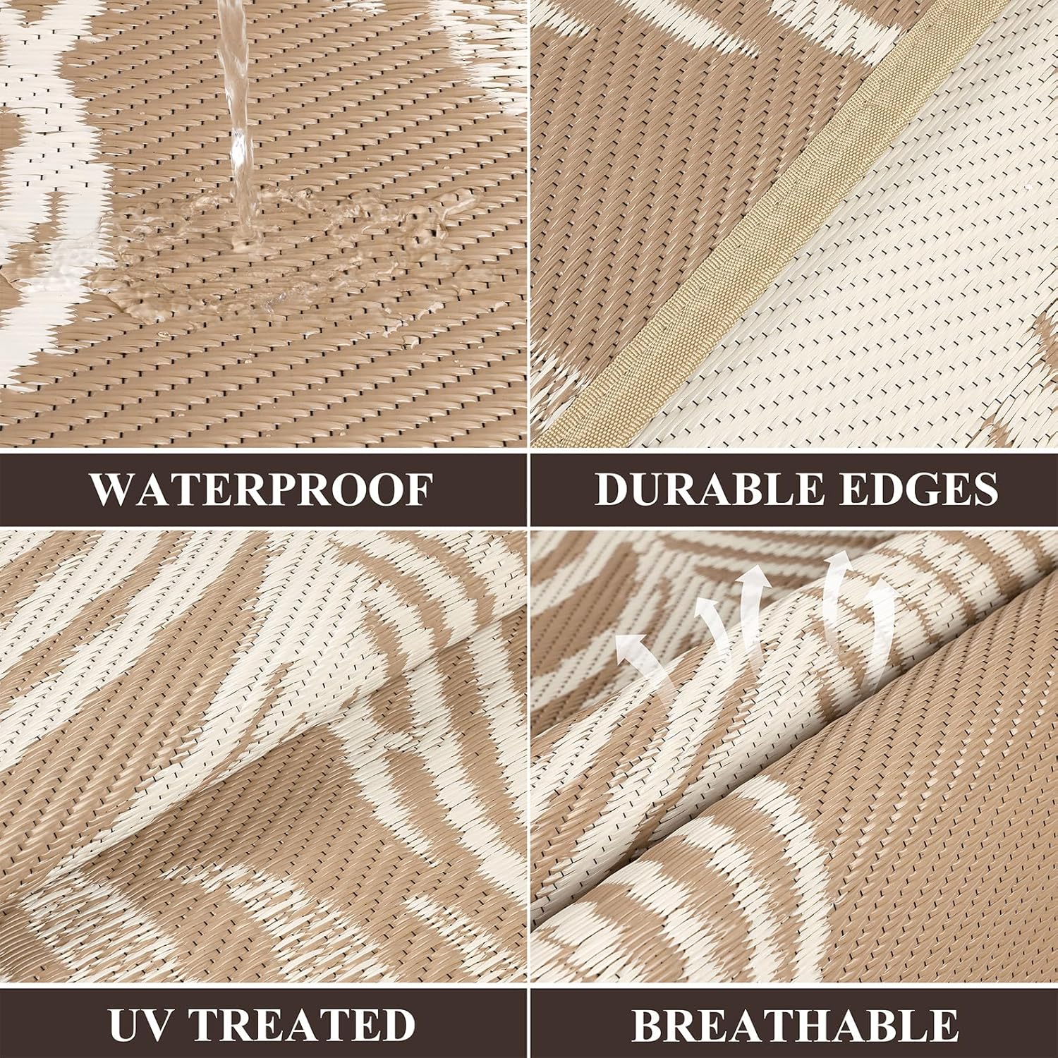 Pauwer Waterproof Outdoor Rug 5x8, Reversible Plastic Straw Patio Camping Rug, Indoor Outdoor RV Mat Carpet for Deck, Camper, Porch, Balcony, Backyard, Picnic, Leaf Brown