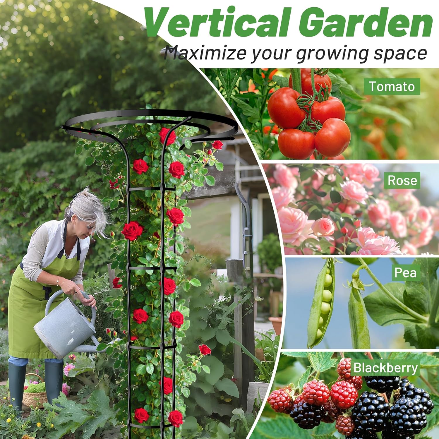 Garden Trellis for Climbing Plants Outdoor, 5.7FT Tall Metal Obelisk Trellis, 68.9" Umbrella Trellis for Potted Plants, Mushroom Top Trellises for Vines, Rose, Clematis, Pea, Bean, Tomato