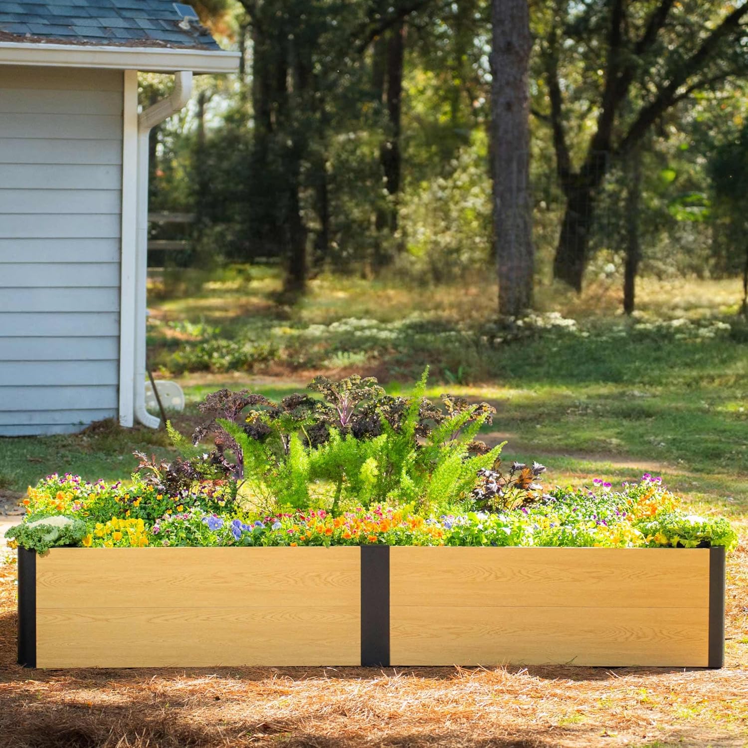 Woodgrain Series Raised Garden Bed, 4' x 8' Outdoor Wooden-Look Metal Planter Box for Gardening Vegetables Flowers Herbs