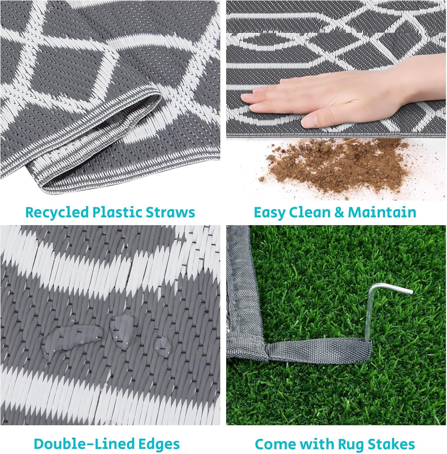 HEBE Outdoor Rug Waterproof 9x12, Reversible Plastic Straw Rug RV Camping Rug, Indoor Outdoor Patio Mat Clearance, Outside Carpet for Porch,Deck,Camper,Balcony,Backyard,Picnic