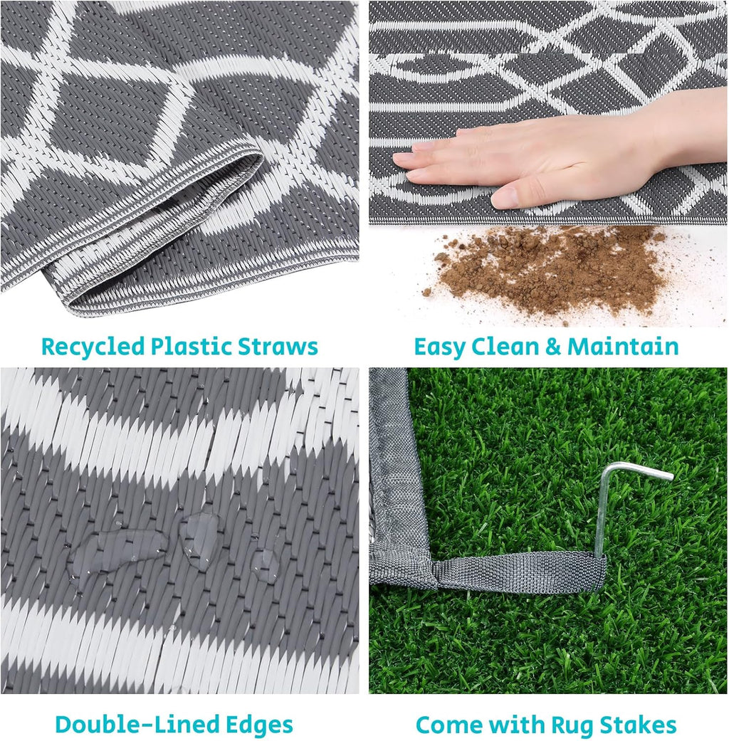 HEBE Outdoor Rug Waterproof 8x10, Reversible Plastic Straw Rug RV Camping Rug, Indoor Outdoor Patio Mat Clearance, Outside Carpet for Porch,Deck,Camper,Balcony,Backyard,Picnic