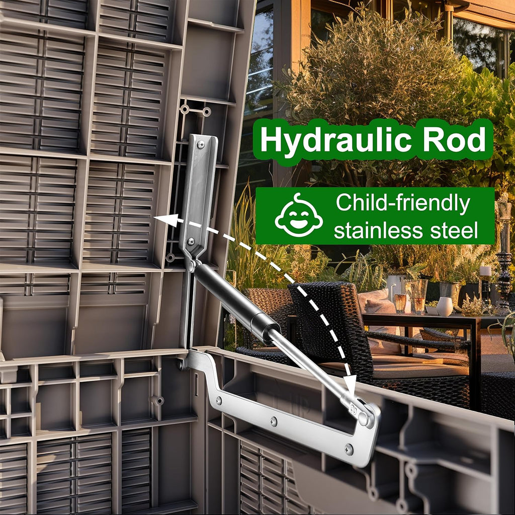 100 Gallon Outdoor Deck Box,Storage Lockable Waterproof Patio Furniture,Garden Tools,Cushions,Pool Accessories Outside Storage Resin Box(Grey)