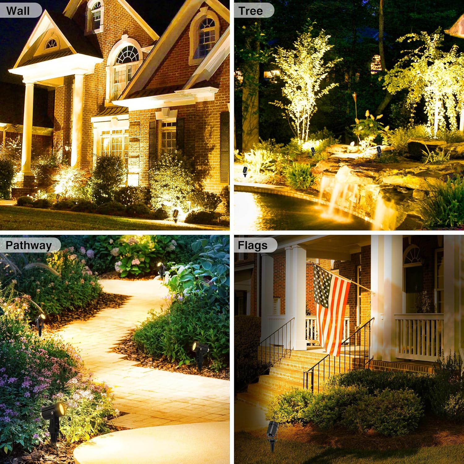 Solar Spot Lights Outdoor, 2 Pack Solar Landscape Spotlights IP65 Waterproof 9.8ft Cable, Auto On/Off Outdoor Wall Lights for Garden Yard Driveway Porch Walkway Pool (3000K Warm White)