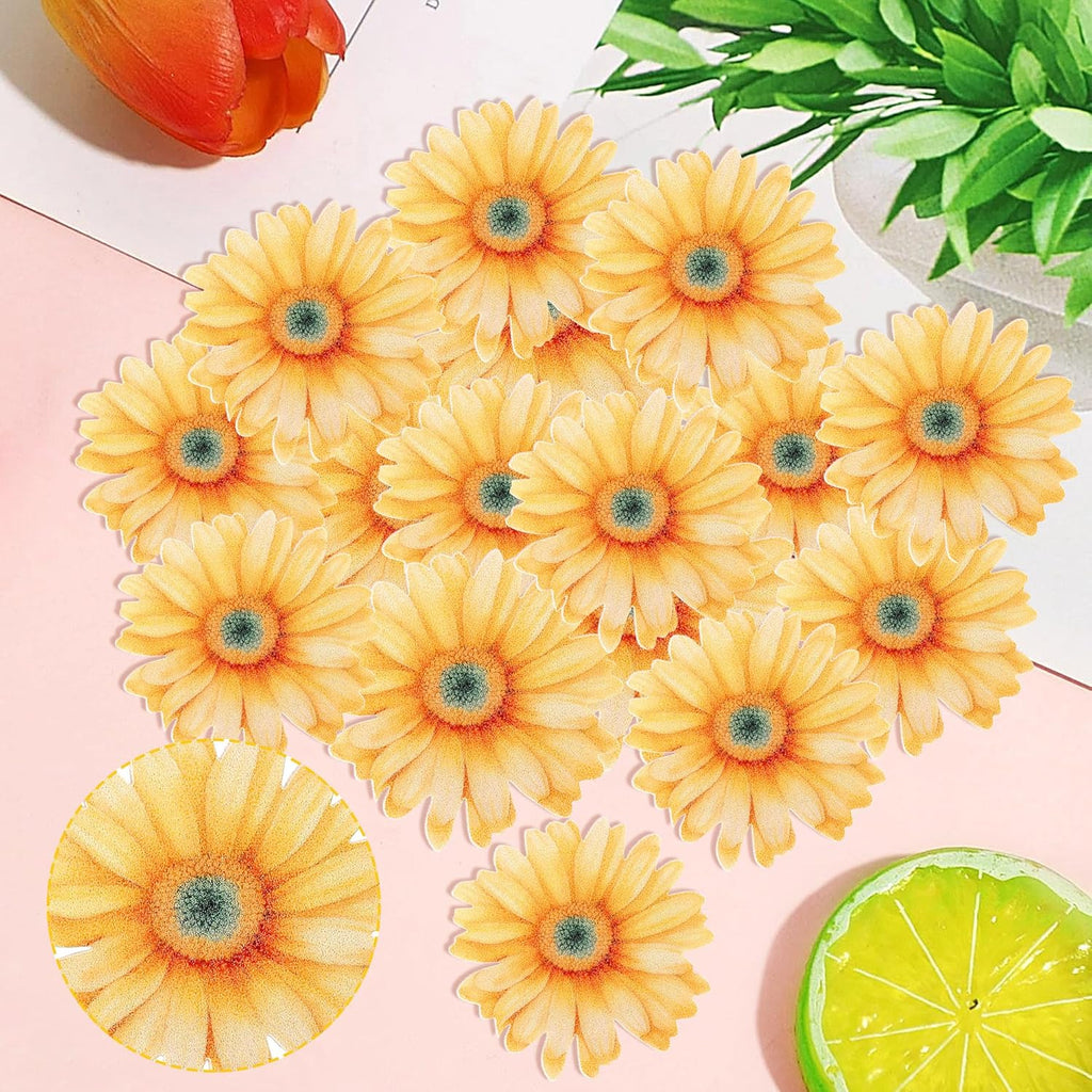 60 PCS Edible Daisy Cupcake Toppers Wafer Paper Flower Birthday Party Decorations Edible Sunflower Cupcake Picks for Baby Shower Spring Wedding Birthday Party Cake Food Decorations Supplies Yellow