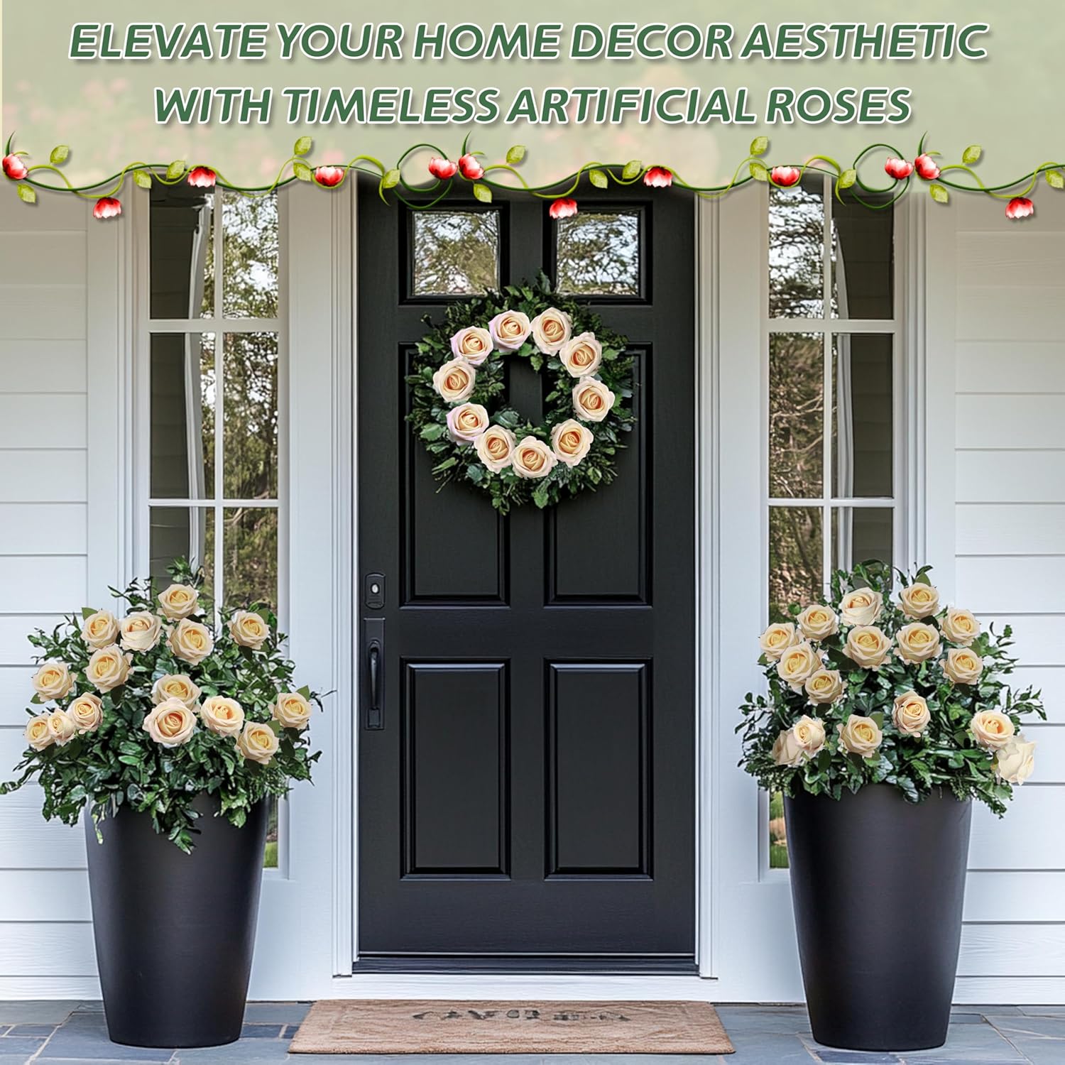 30 PCS Fake Champagne Roses, Artificial Flowers Bulk Realistic Silk Faux Rose with Stems for Wedding Decorations, Bridal Bouquets, Mother's Day Thanksgiving DIY Floral and Home Decor