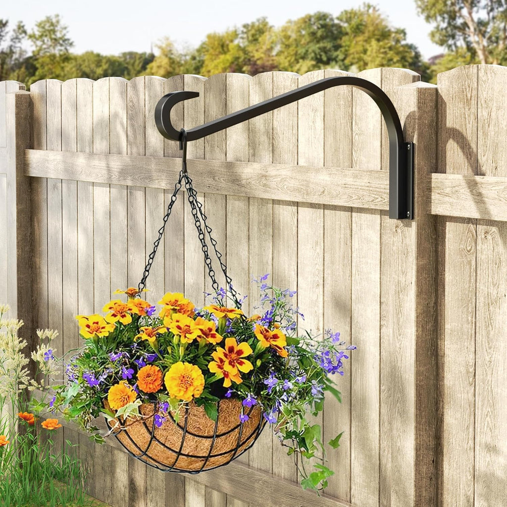16 Inch 1 Pack Plant Hanger for Indoor/Outdoor Wall Mount - Heavy Duty Hanging Plant Holder & Bird Feeder Hook, Decorative Black Metal Wall Hangers for Plants, Flower Baskets