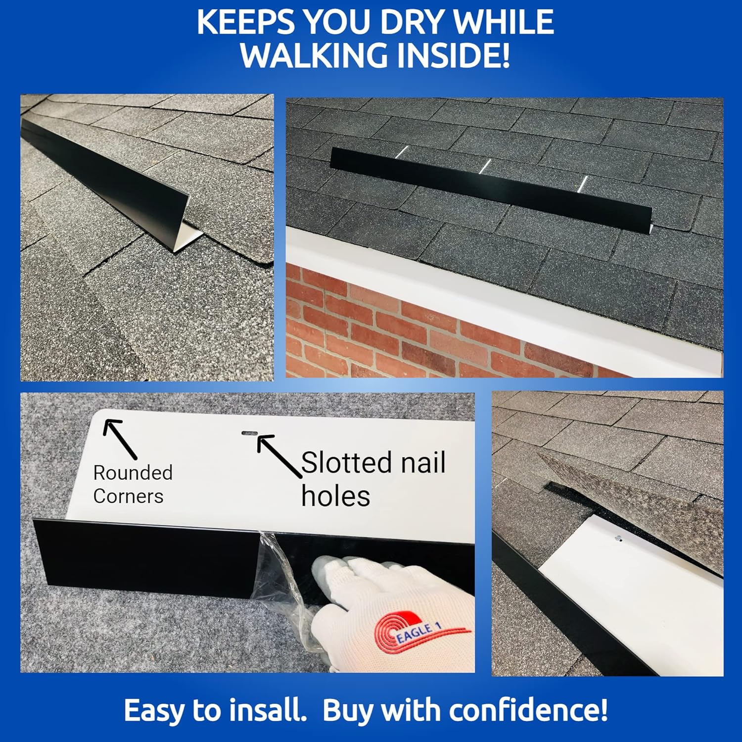 Eagle 1-26 Gauge 5 Foot Rain Diverter - Nails and Instructions Included (Mill Finish Aluminum, Copper, Galvanized, Stainless Steel & More) (3, Black)