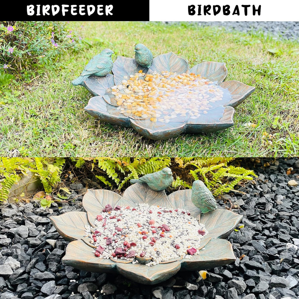 Bird Feeder Wild Bath Bowl Outdoors Antique Outdoor Garden Bird Bath Resin Birdbath Bowl with Vintage Ornament for Outside Yard Table Decor