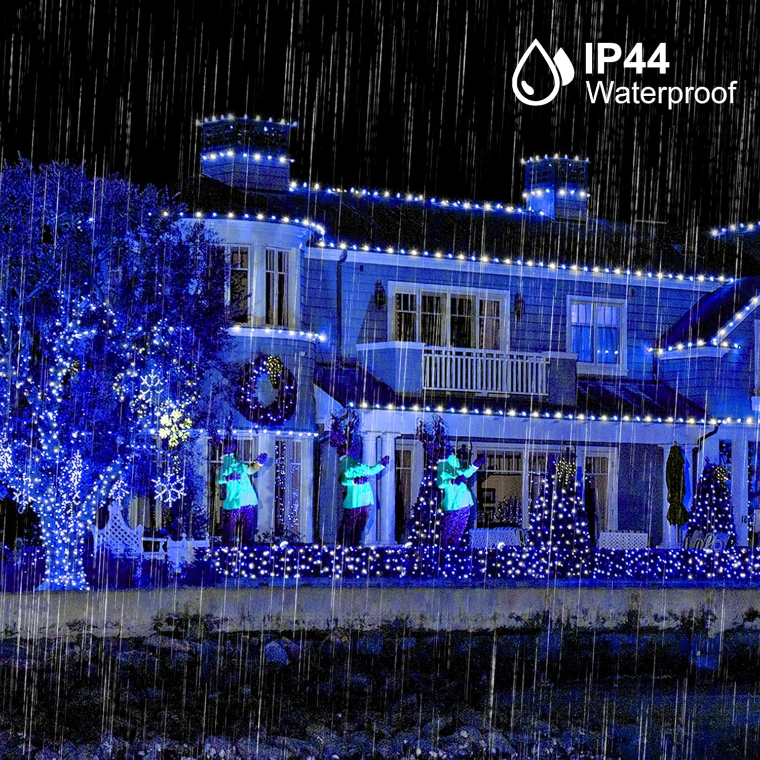 164ft 500 LED Blue White Christmas Lights Outdoor,8 Modes String Light Indoor Bedroom,Clear Wire Twinkle Lights Plug in for Christmas Outside Tree Yard Wedding Decorations(164FT,Blue&White)
