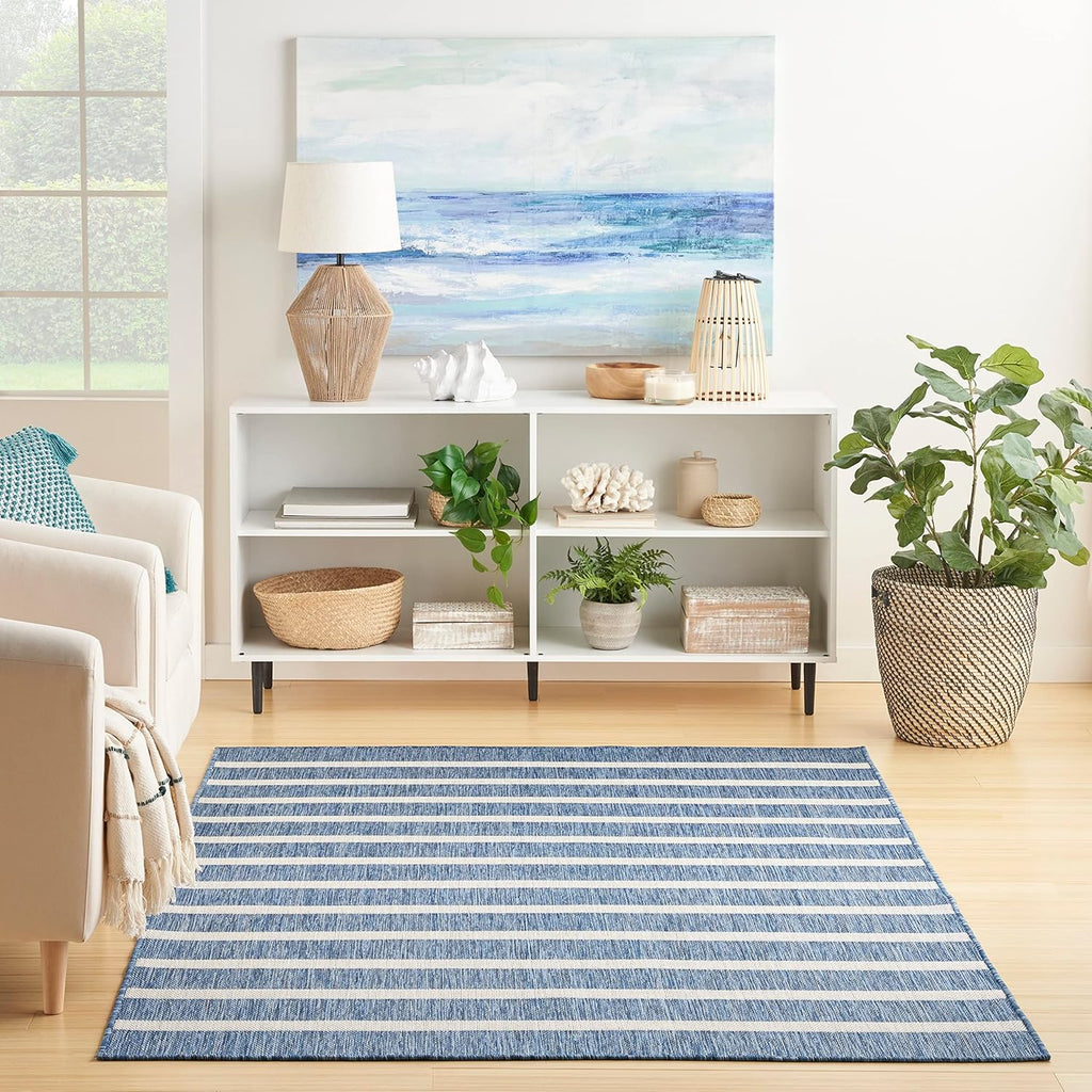 Nourison Home Positano Indoor/Outdoor Navy Ivory 5' x 7' Area Rug, Easy Cleaning, Non Shedding, Bed Room, Living Room, Dining Room, Deck, Backyard, Patio (5x7)