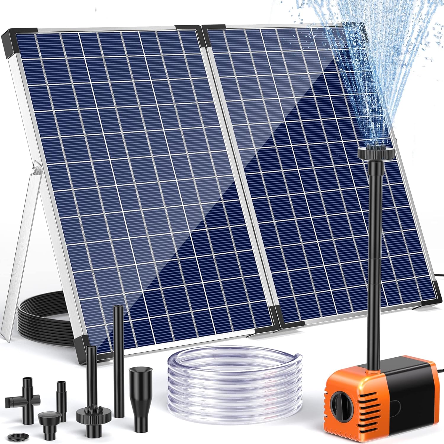 POPOSOAP Solar Fountain Pump 35 Watt, 480GPH Solar Water Pond Pump with PVC Tubing 4 Spray Heads 16.5ft Cable Length for Garden Pond Fountain Waterfall Hydroponics Pool