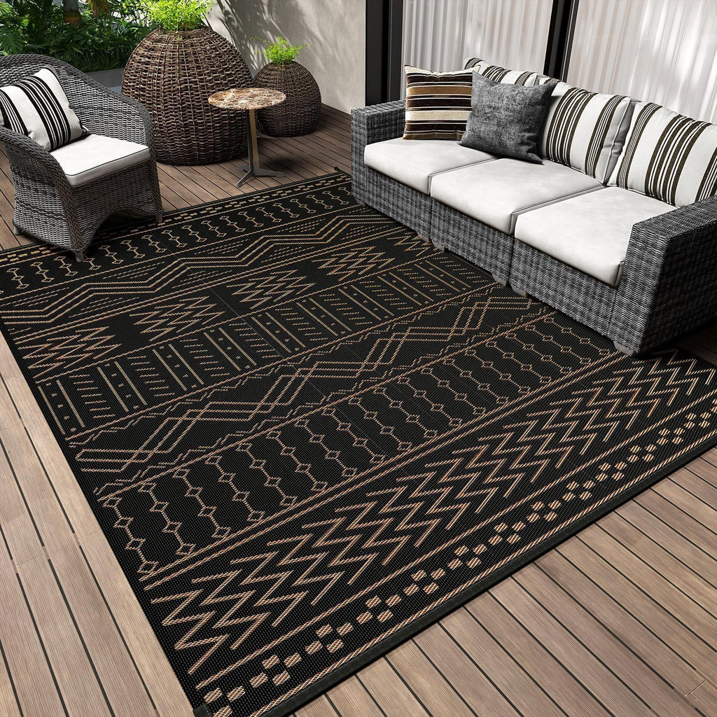 COCOER Outdoor Rug Carpet Waterproof 9x12 ft Patio Rug Mat Indoor Outdoor Area Rug for RV Camping Picnic Reversible Lightweight Plastic Straw Outside Rug for Patio Decor Decoration Boho Rug