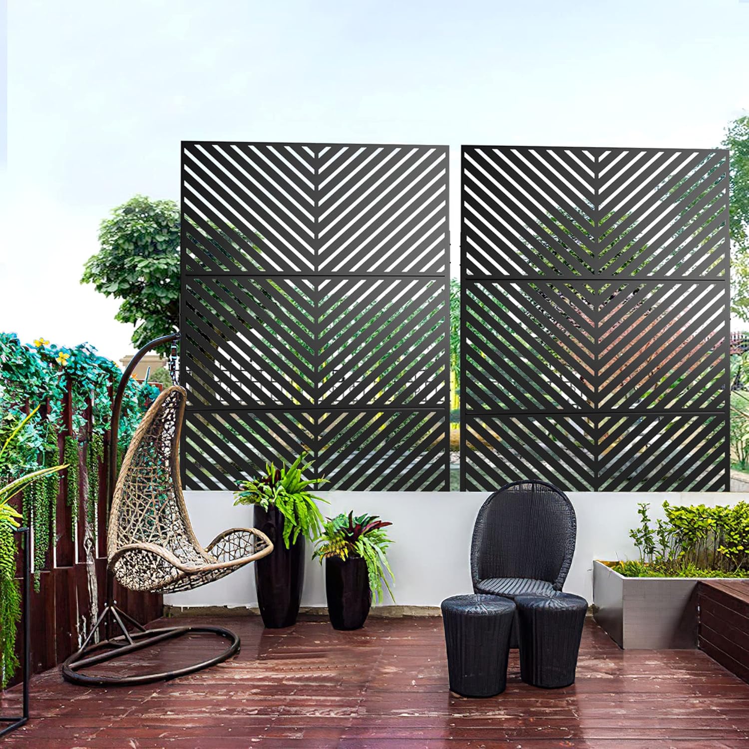 Metal Privacy Screen Outdoor 72" H×47" W,Freestanding Decorative Privacy Screen for Balcony Yard&Garden,Privacy Fence-Black&Arrow