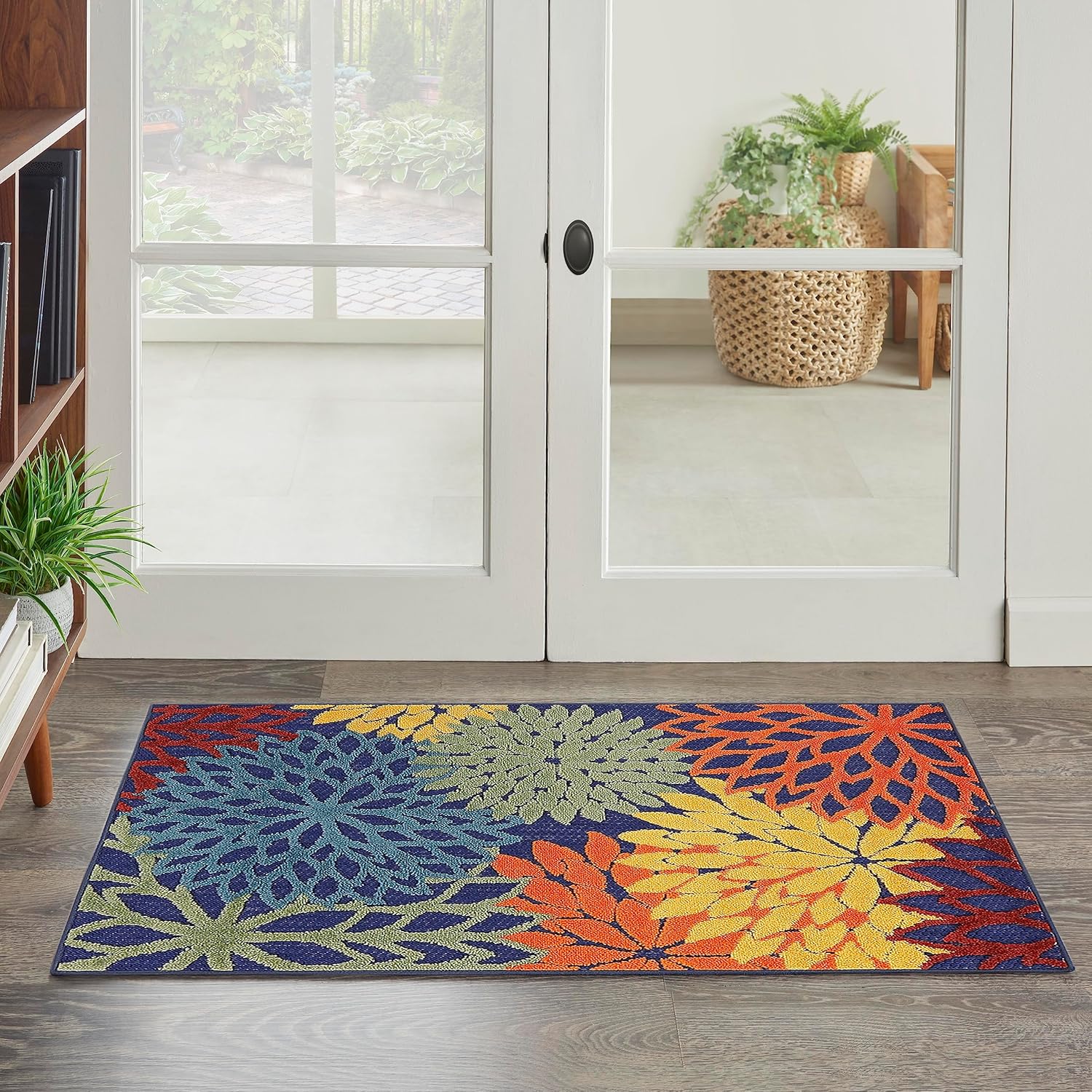 Nourison Home Aloha Indoor-Outdoor Navy Multicolor 2'8" x 4' Area Rug, Easy Cleaning, Non Shedding, Bed Room, Living Room, Dining Room, Backyard, Deck, Patio (3x4)